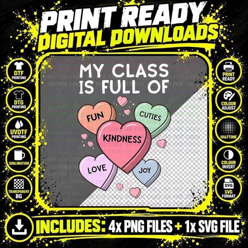 Valentines Day Teacher Shirt Kindness Class Sweet Hearts Png SVG Digital Bundle