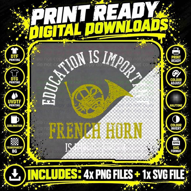 Vintage French Horn Player Instrument Music Teacher Png SVG Digital Bundle