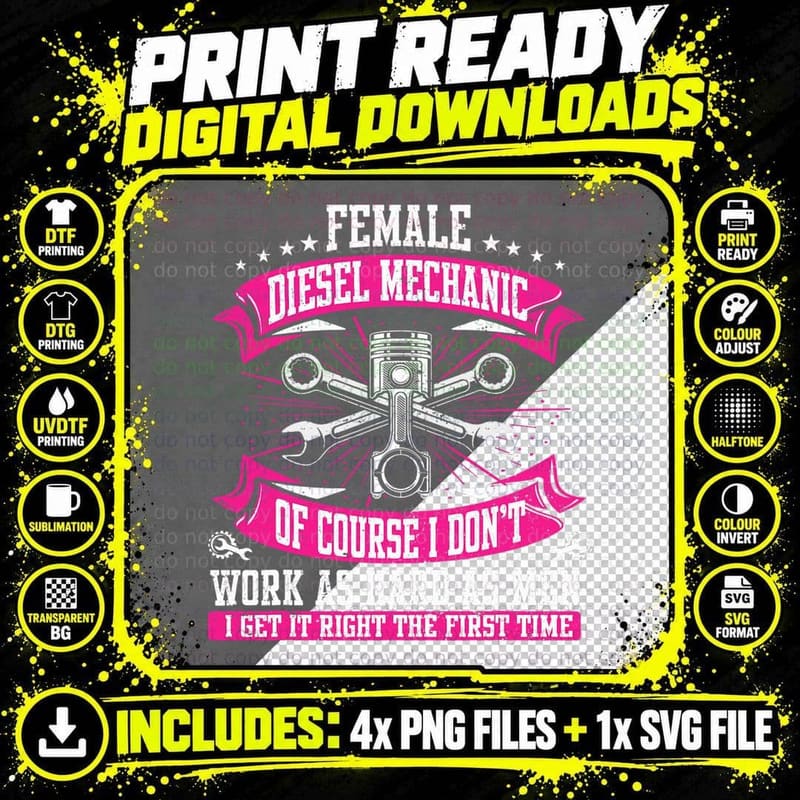 Vintage Mechanic Female Diesel Mechanic T-Shirt Png SVG Digital Bundle