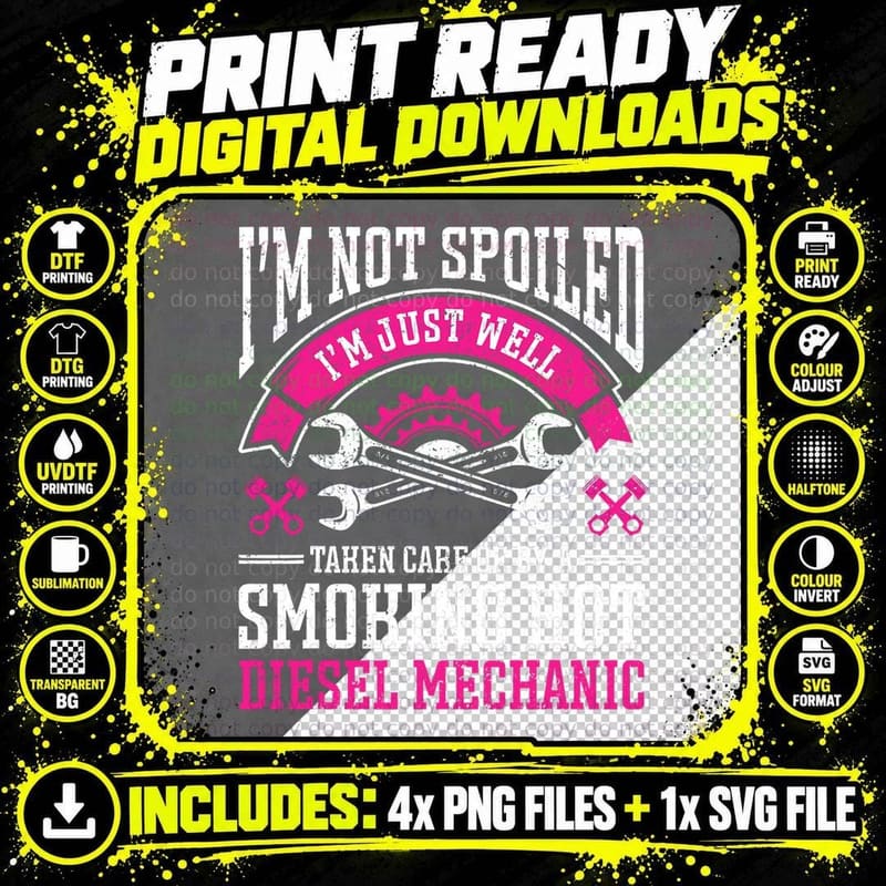 Vintage Mechanic Girlfriend Diesel Mechanic Wife T-Shirt Png SVG Digital Bundle