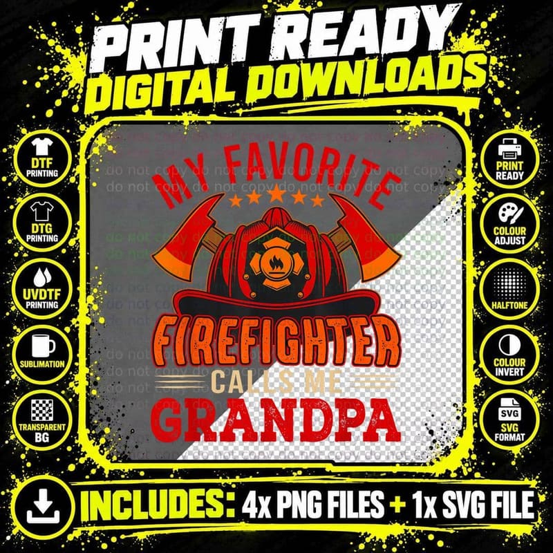 Vintage My Favorite Firefighter Calls Me Grandpa T-Shirt Png SVG Digital Bundle
