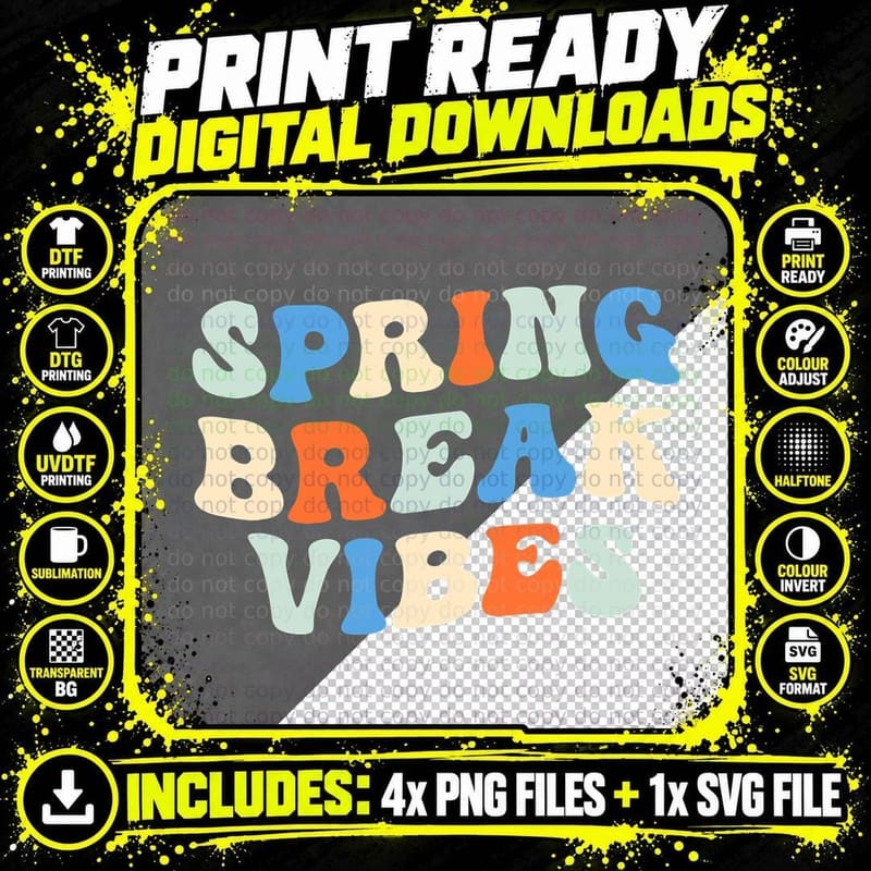 Vintage Spring Break Vibes - Cute Spring Vacation Png SVG Digital Bundle