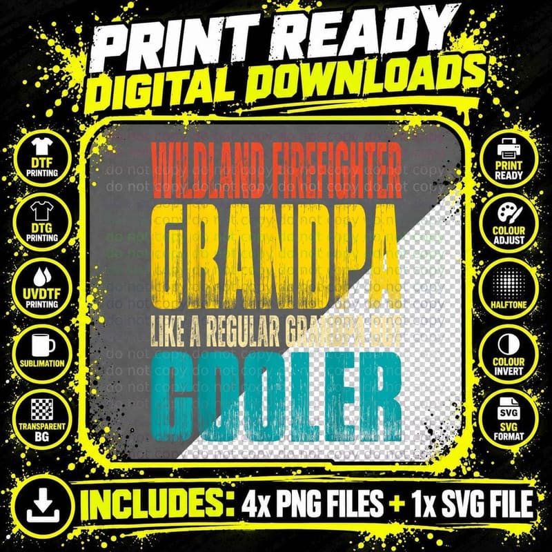 Wildland Firefighter Grandpa T-Shirt, Retro Style Png SVG Digital Bundle