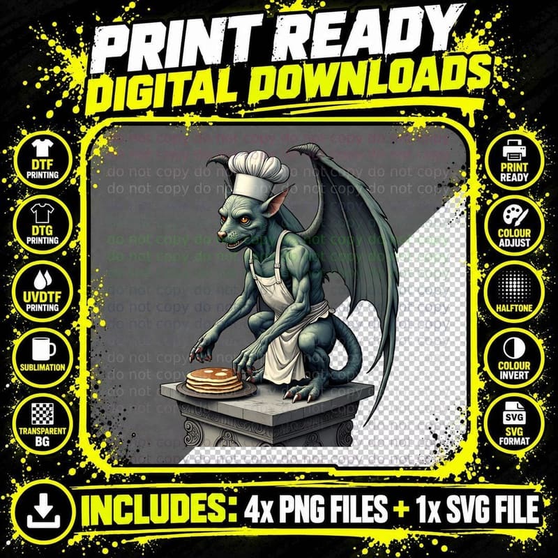 Winged Gargoyle Chef Apron T-Shirt Png SVG Digital Bundle