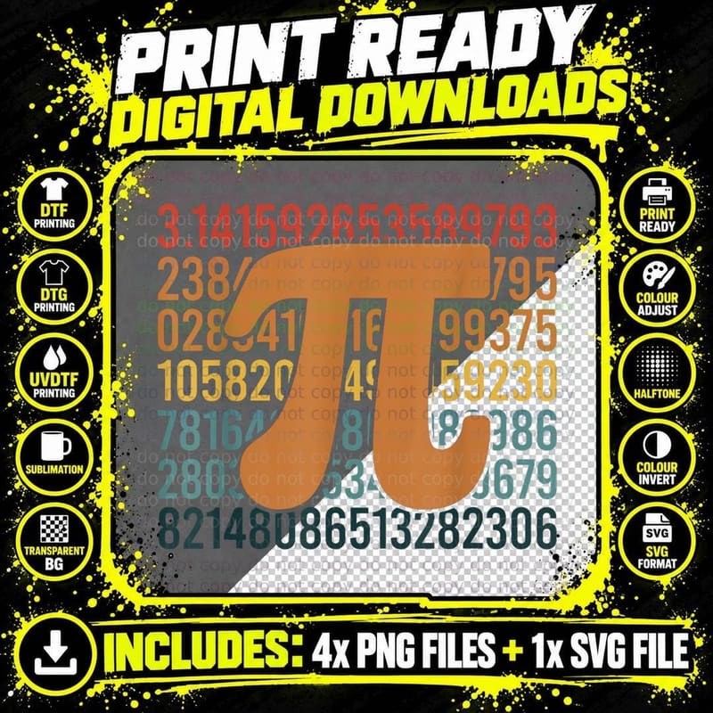 70s Retro Vintage Pi Day Math Equation Numbers Teacher Png SVG Digital Bundle