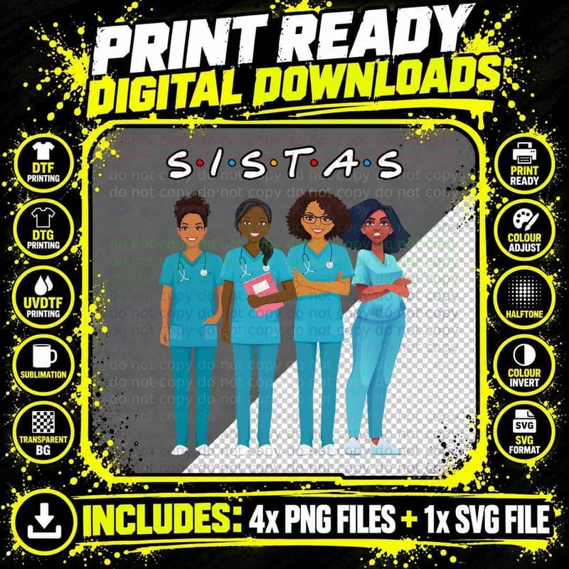 African American Nurse Black Sistas Queen Melanin Women Png SVG Digital Bundle