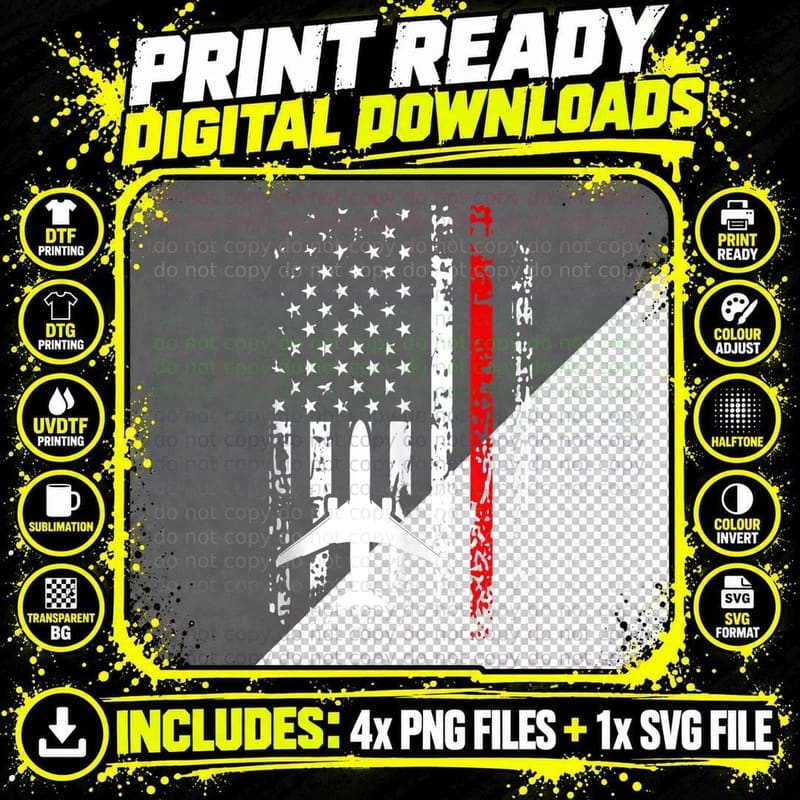 Airport Firefighter Shirt Thin Red Line Airport Fireman Png SVG Digital Bundle