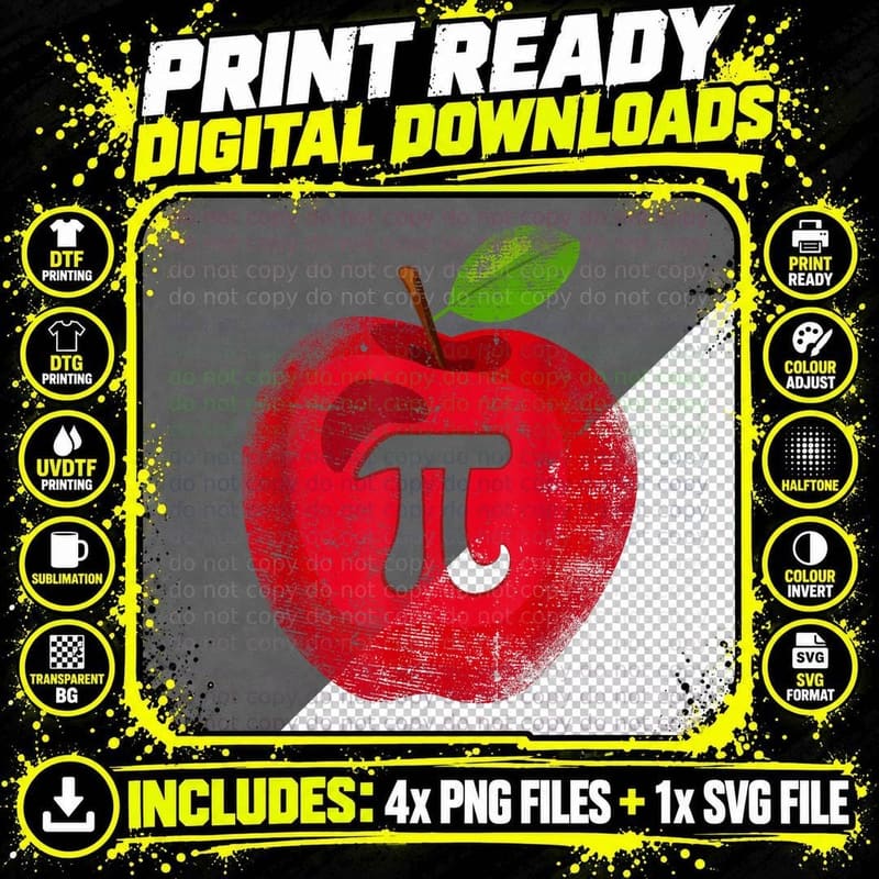 Apple Pi Day Math Lover Teacher Student 3.14 Apple Pie Png SVG Digital Bundle