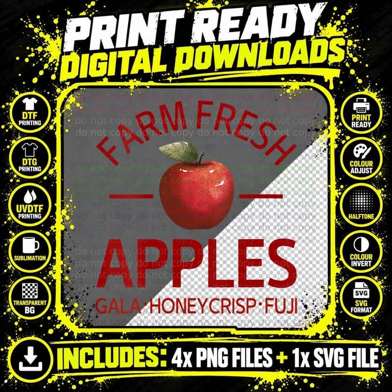 Apple Picking Farm Fresh Apples Farmer Apple Harvest Png SVG Digital Bundle