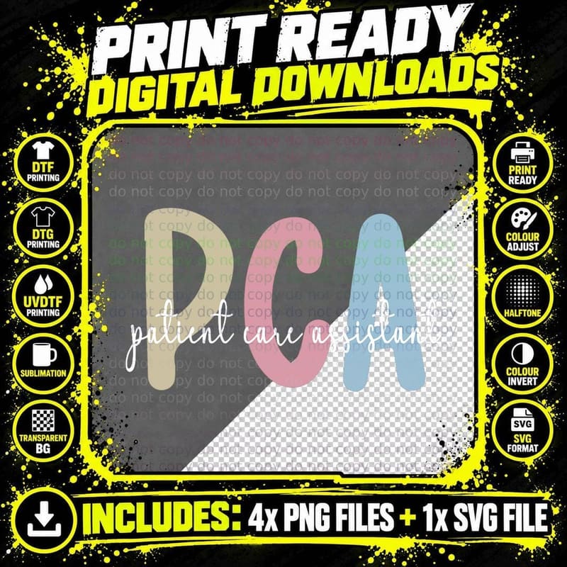 Best PCA Patient Care Assistant PCA Nurse T-Shirt Png SVG Digital Bundle