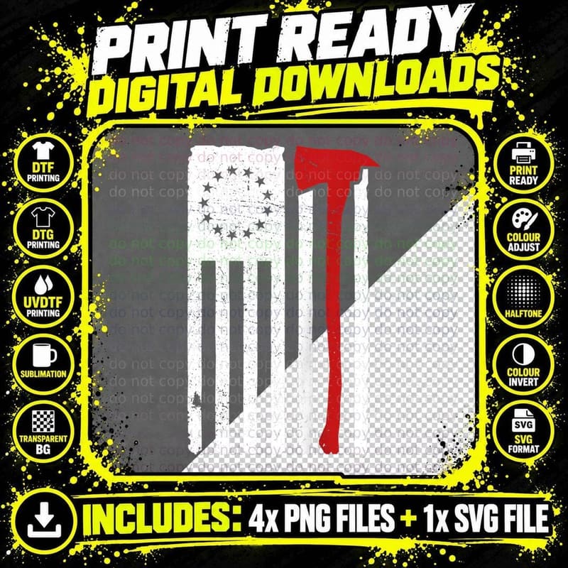 Betsy Ross Flag on Back Thin Red Line Firefighter Png SVG Digital Bundle