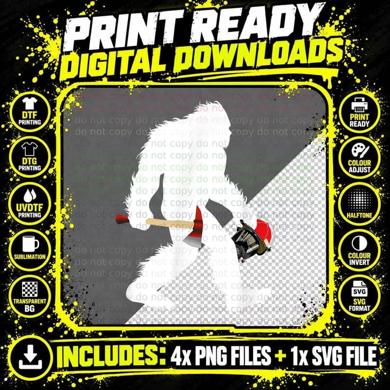 Bigfoot Wildland Firefighter Woodland Sasquatch Fireman Png SVG Digital Bundle