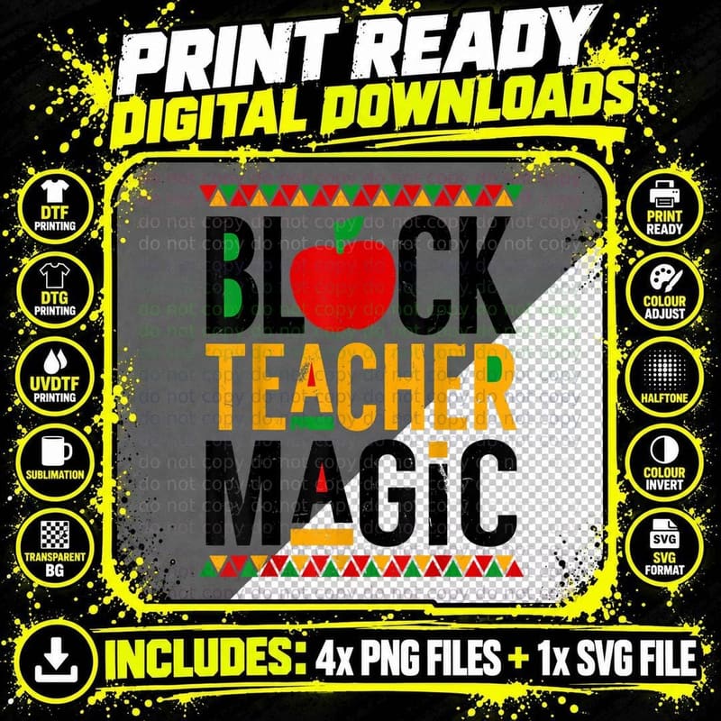 Black Teacher Magic African American Black History Month Png SVG Digital Bundle