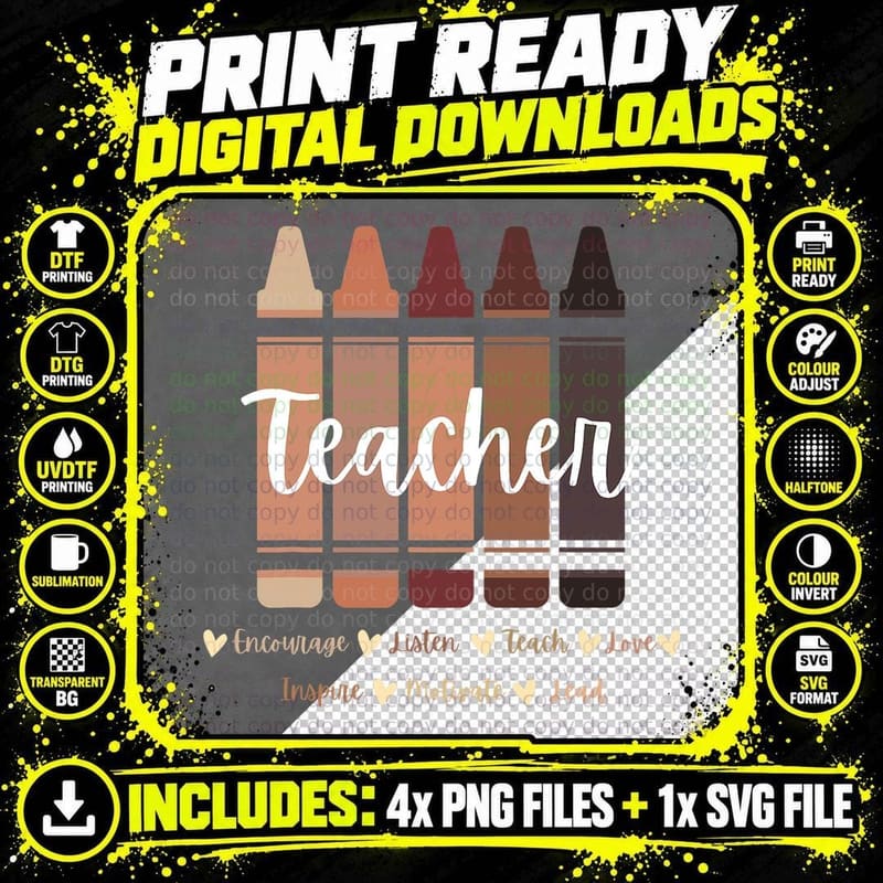 Black Teacher Melanin Crayons, Black History Month Png SVG Digital Bundle
