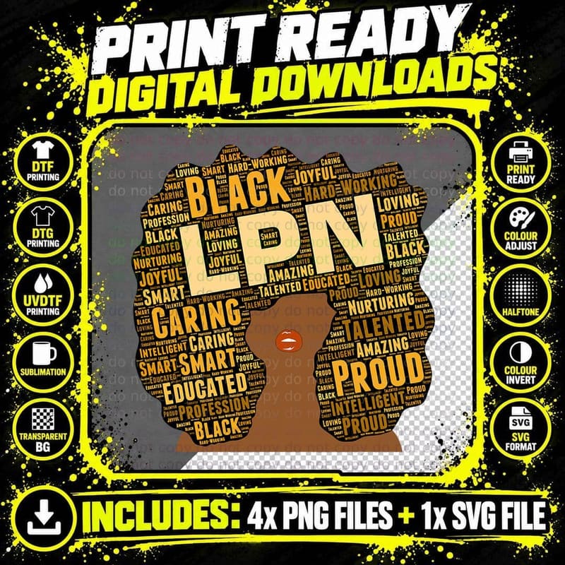 Black Woman Nurse Afro Retro Cool Black History Month Png SVG Digital Bundle