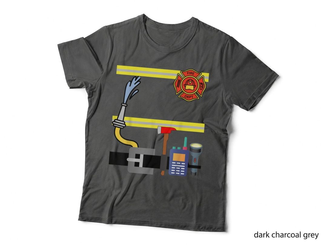 Boys Girl Men Kid Fireman Firefighter Lazy Costume T-Shirt