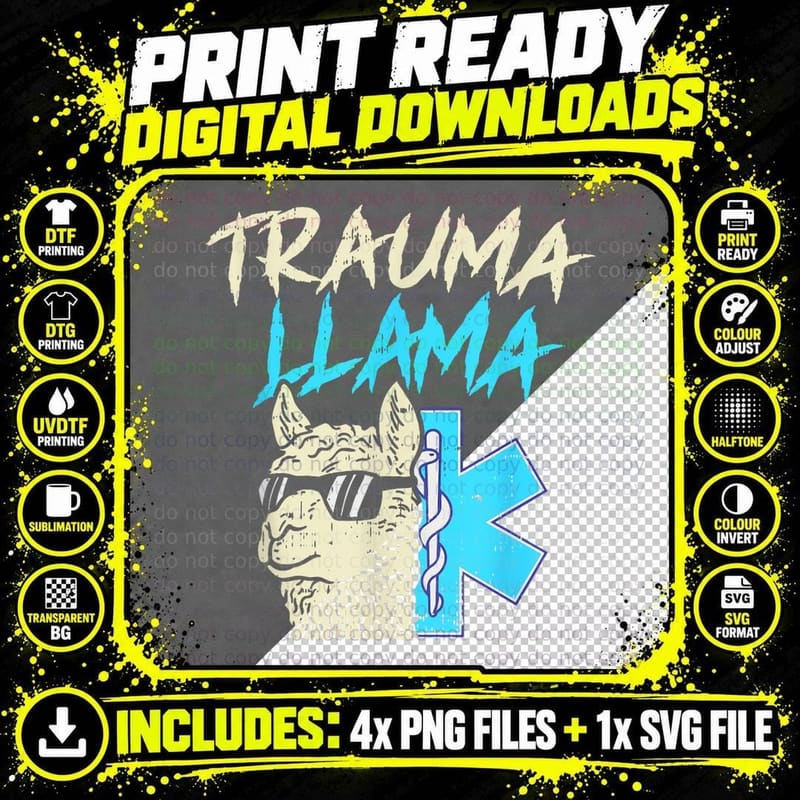 Boys Girls Trauma Llama, Funny EMT Design Png SVG Digital Bundle