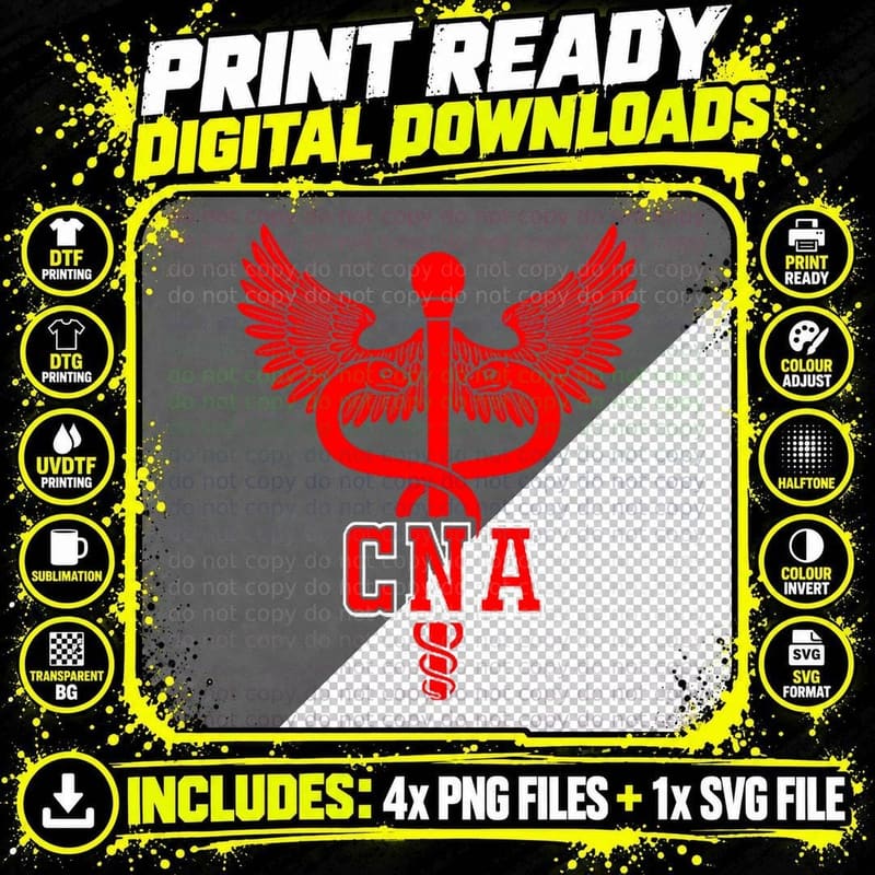 CNA Caduceus Medical Nurse Healthcare Nursing Assistant Png SVG Digital Bundle