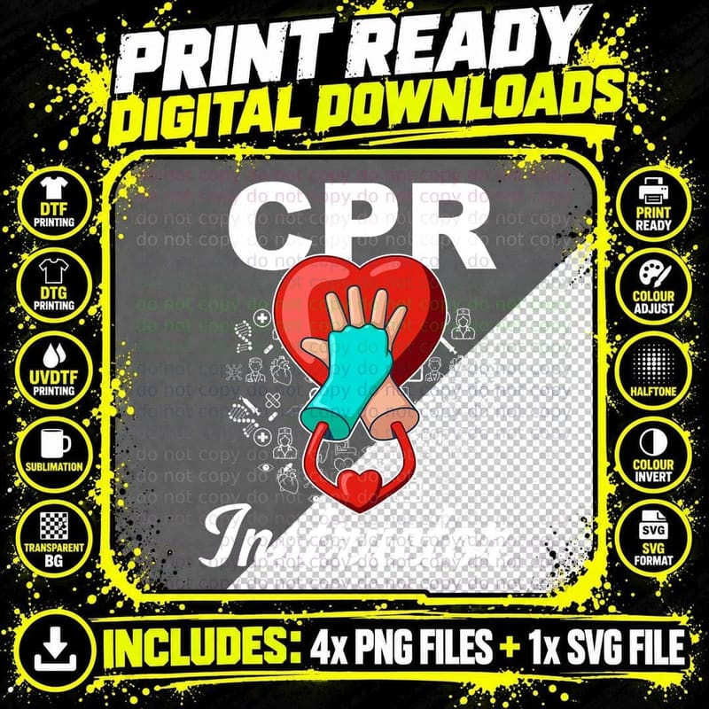 CPR Instructor Emergency First Aid AED Certified CPR Png SVG Digital Bundle