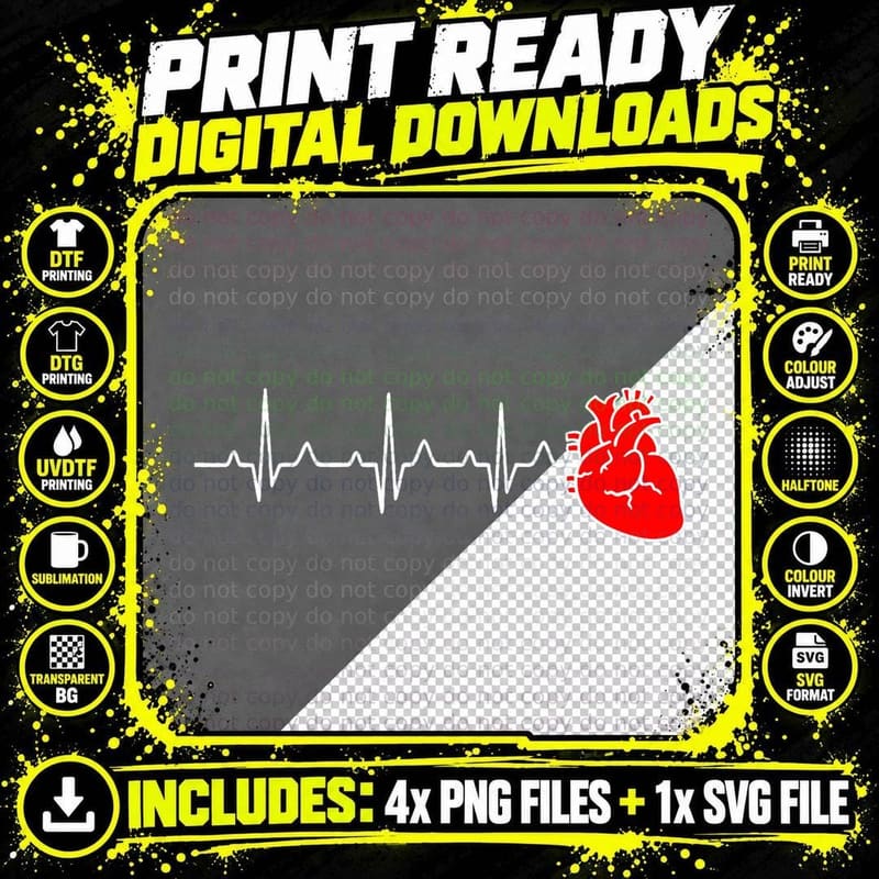 Cardiac Nurse Heartbeat Cardiology CNS Nursing RN T-Shirt Png SVG Digital Bundle
