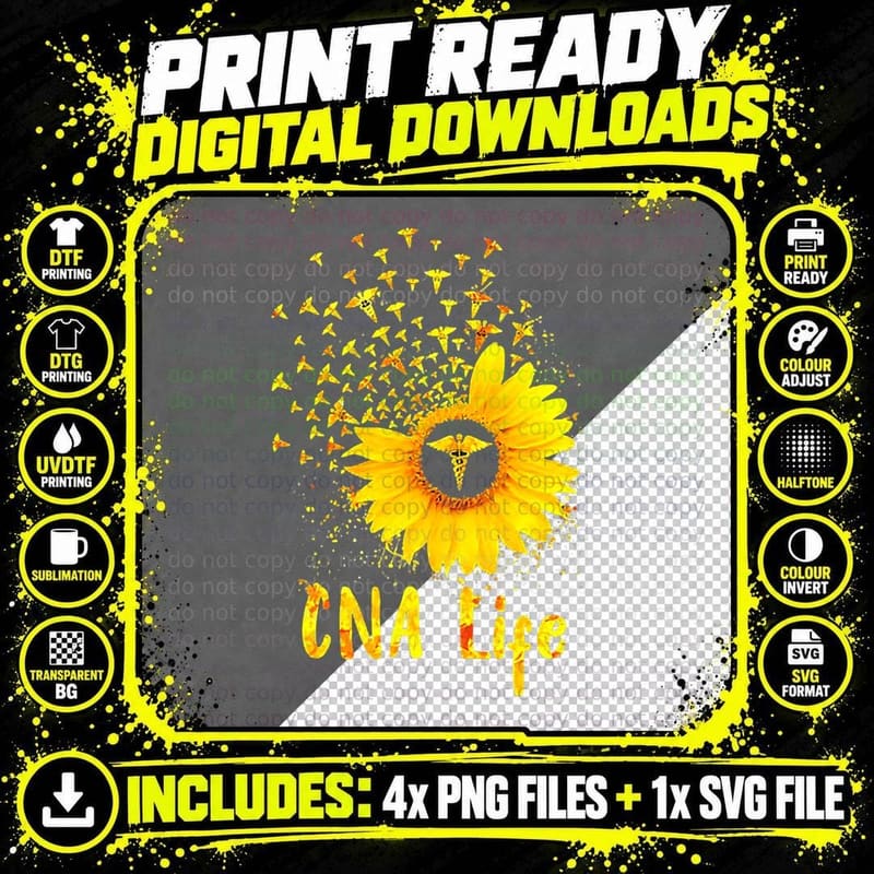 Cna Life Sunflower Cute Nurse T-Shirt Png SVG Digital Bundle