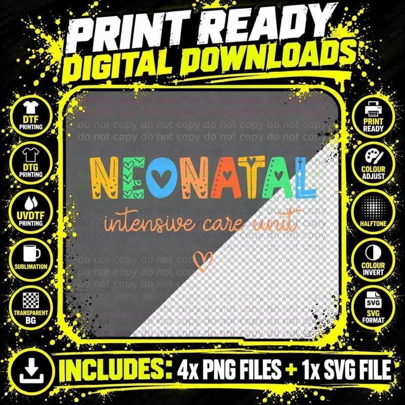 Colorful NICU Nurse Neonatal Intensive Care Unit Women Png SVG Digital Bundle
