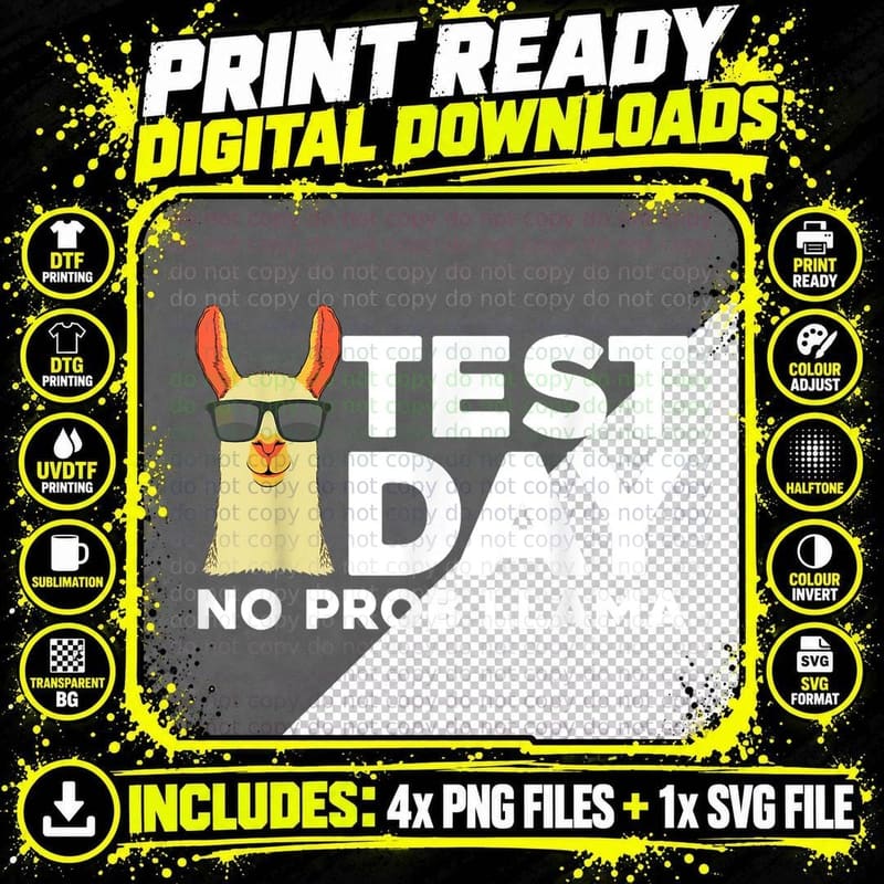 Cool Test Day for Men Women Llama Teacher Testing Day Png SVG Digital Bundle