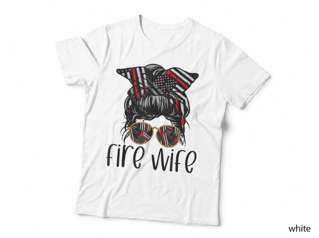 Cute Firefighter Fireman Wife Glasses Bandana Woman Flag T-Shirt