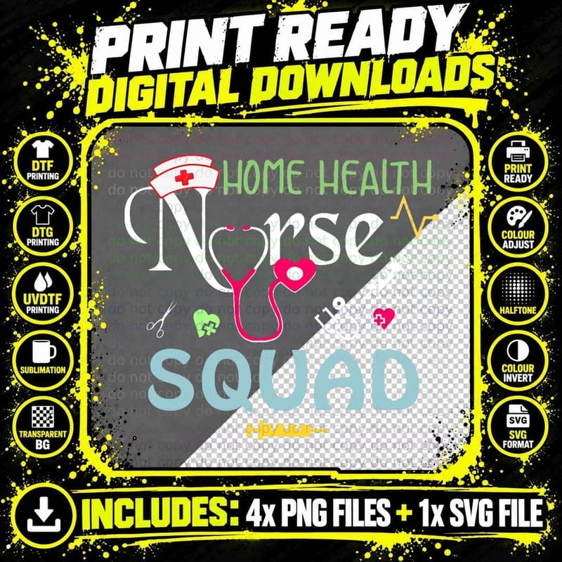 Cute Home Health Nurse Squad Gift for Nursing Week Gift Png SVG Digital Bundle
