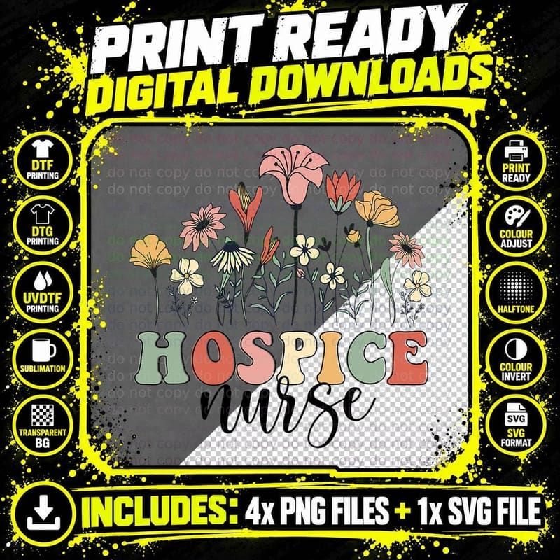 Cute Nurse Life Hospice Nurse Dedicated and Caring Png SVG Digital Bundle