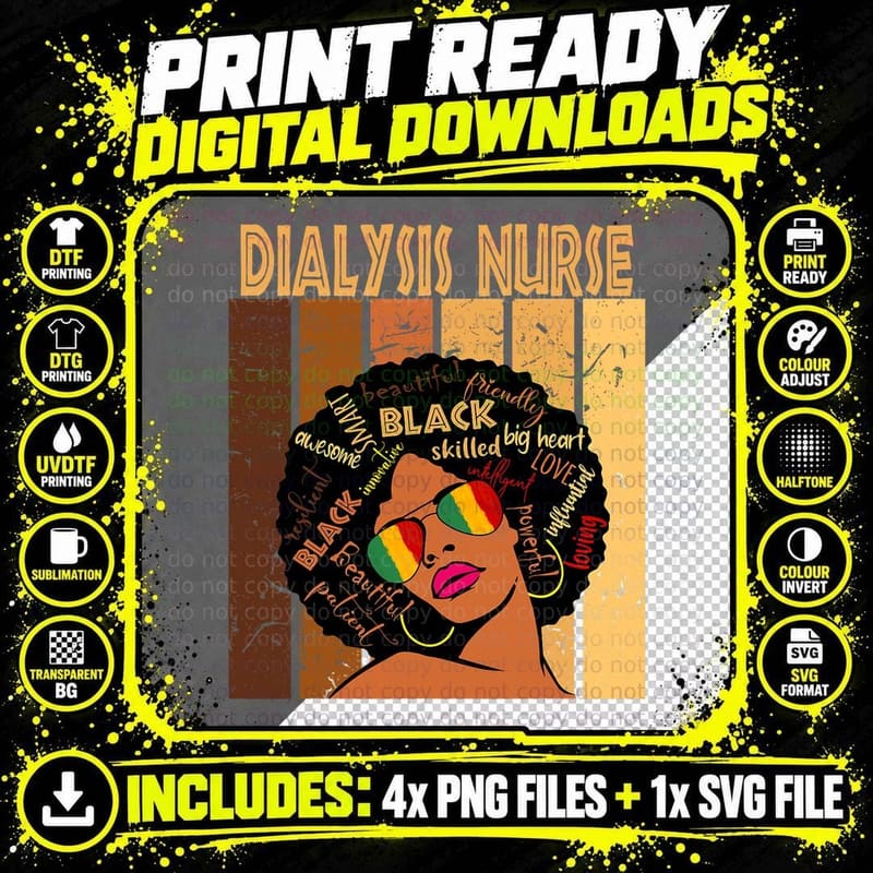 Dialysis Nurse Afro African American Black History Month Png SVG Digital Bundle