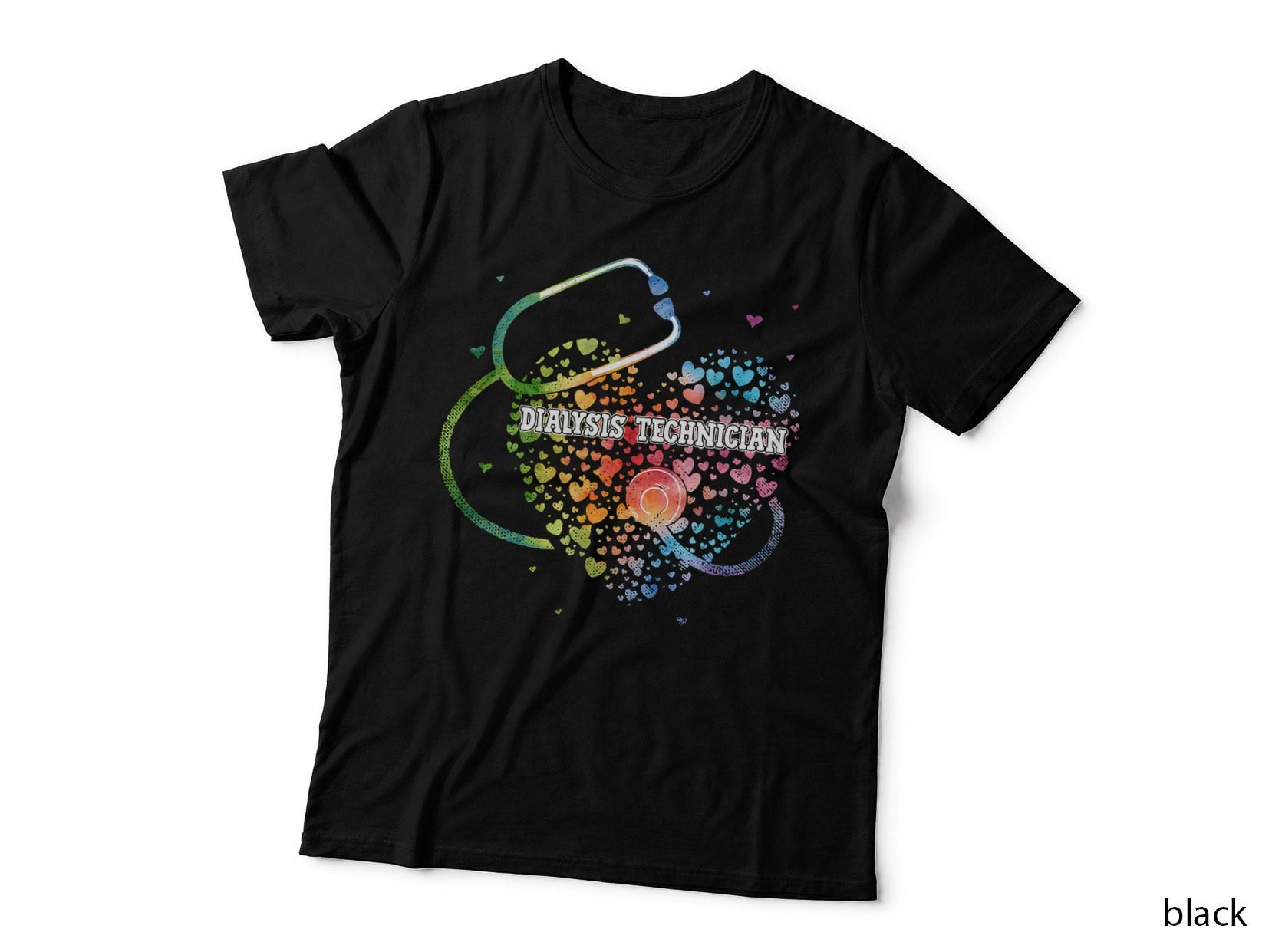 Dialysis Technician Nurse Watercol Heart Love Stethoscope RN T-Shirt