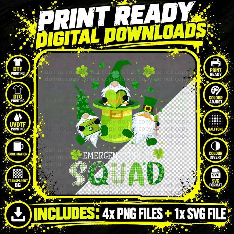 Emergency Nurse Squad Nursing St Patrick Day Gnomes Png SVG Digital Bundle