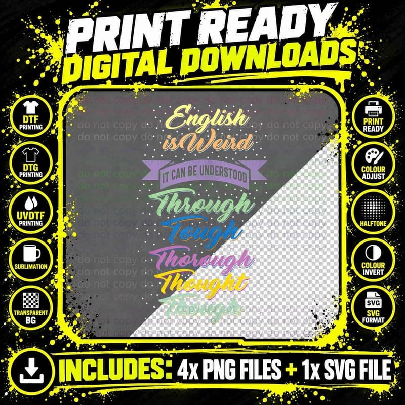 English Is Weird English Teacher Nerdy Geeky Grammar Png SVG Digital Bundle