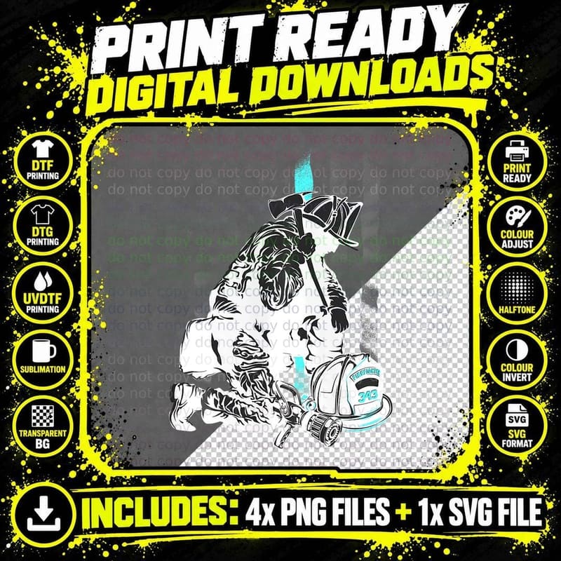 Fallen Fireman Flag Thin Red Line Firefighter Memorial Png SVG Digital Bundle