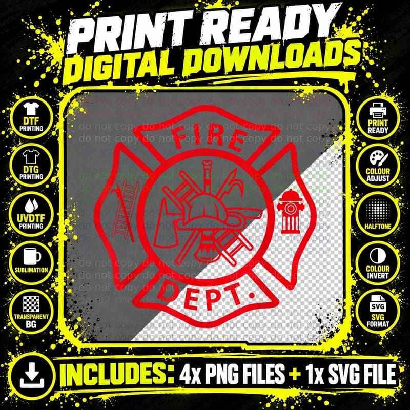 Fire Department Logo Uniform Fireman Symbol Firefighter Png SVG Digital Bundle