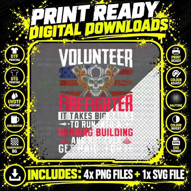 Fire Rescue Volunteer Firefighter Fireman T-Shirt Png SVG Digital Bundle