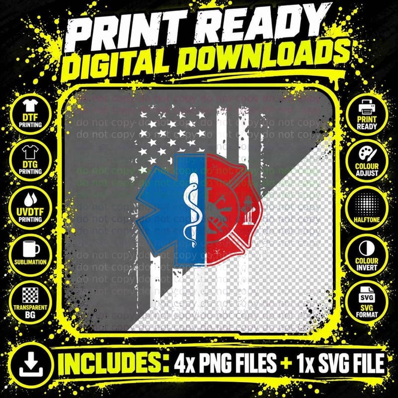 Firefighter EMT US Flag EMT Firefighter EMS Png SVG Digital Bundle