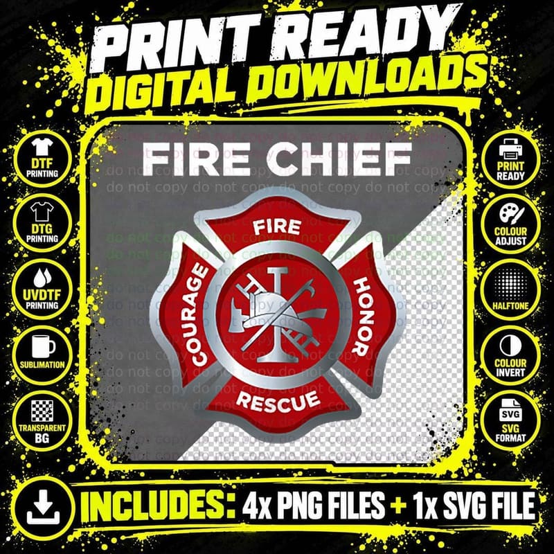 Firefighter Firefighting Fireman Fire Chief T-Shirt Png SVG Digital Bundle