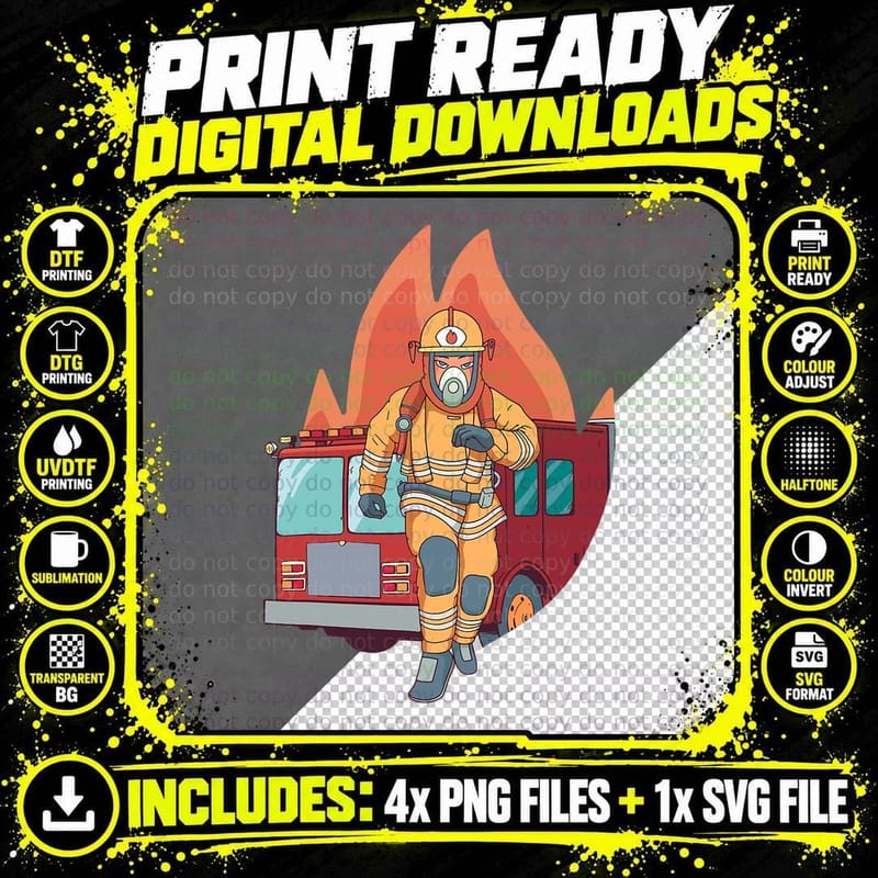 Firefighter Firetruck Fire T-Shirt Png SVG Digital Bundle