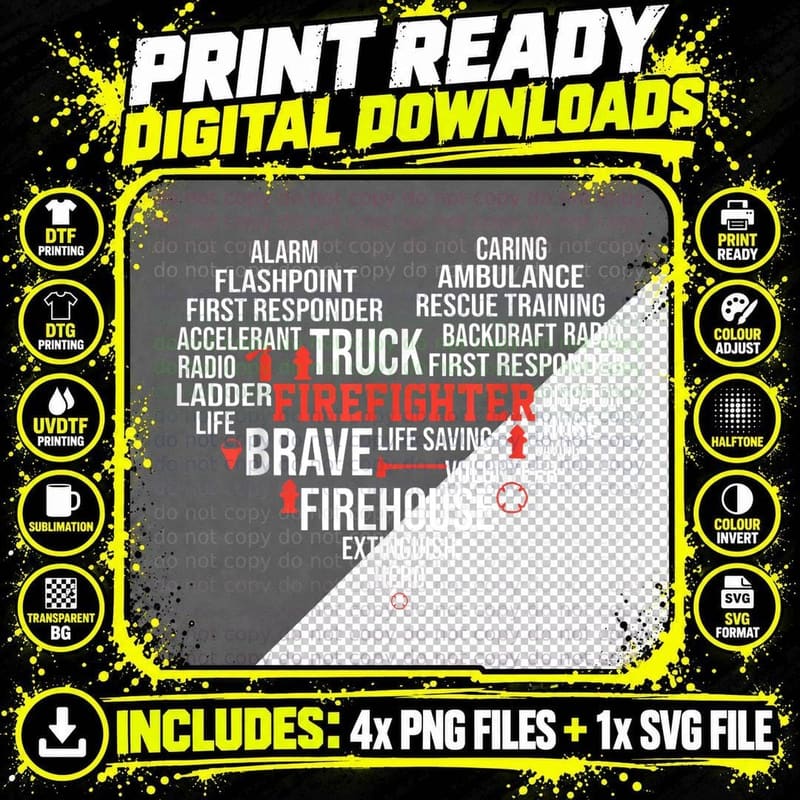 Firefighter Love Thin Red Line Heart Love Fireman Png SVG Digital Bundle