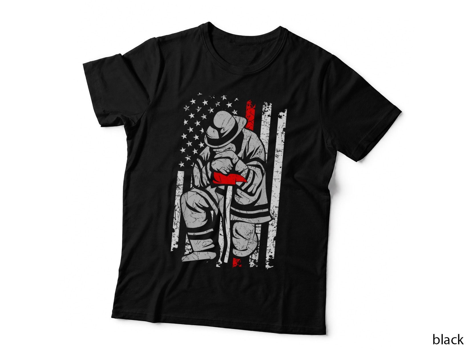 Firefighter Thin Red Line Retro Patriotic Rescuer Fireman T-Shirt
