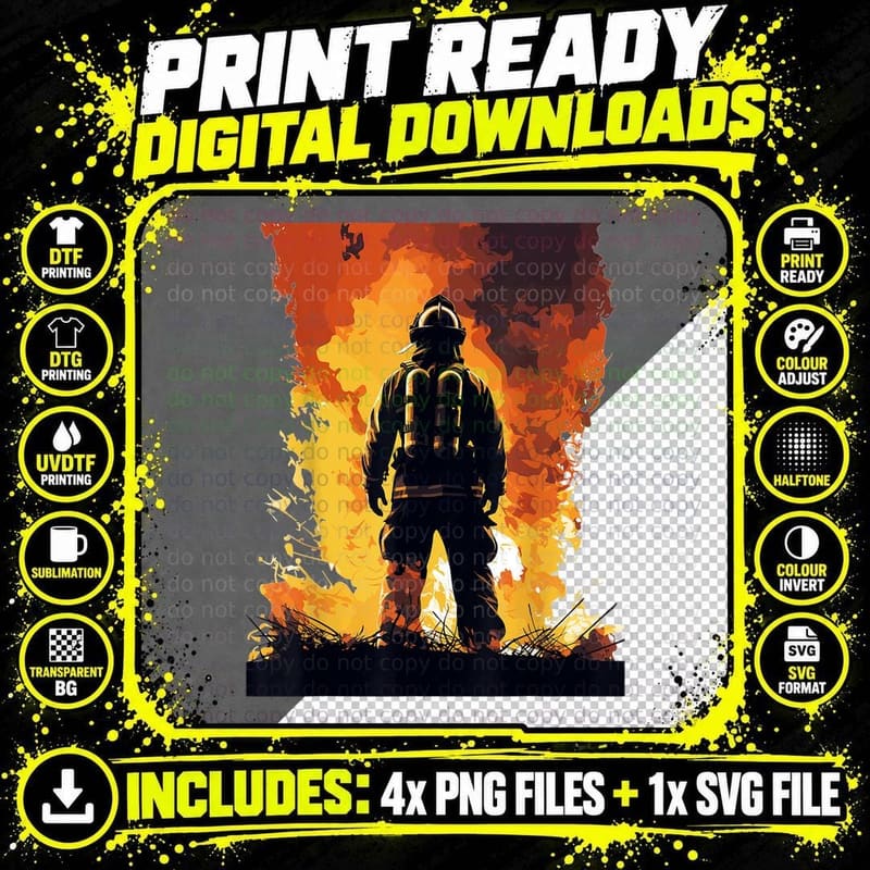 Firefighter Wall of Fire - Firefighter & Fireman T-Shirt Png SVG Digital Bundle