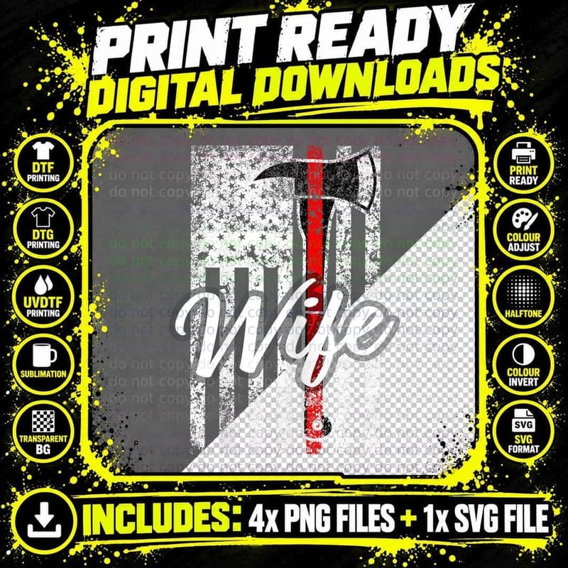 Firefighter Wife Fireman's Wife Thin Red Line Shirt Png SVG Digital Bundle
