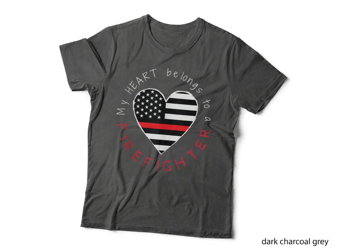 Firefighter Wife Girlfriend Thin Red Line Heart Flag Fire Family T-Shirt