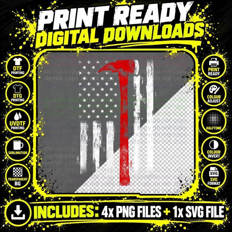 Fireman Ax Fire Department Firefighter American Axe Flag Png SVG Digital Bundle