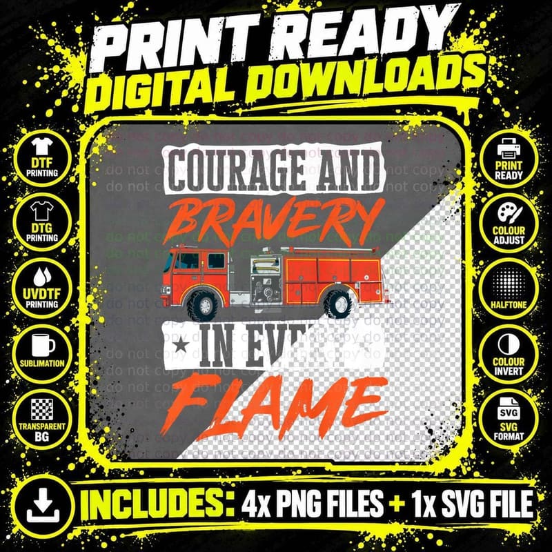 Fireman Firefighter - Courage and Bravery in Every Flame Png SVG Digital Bundle
