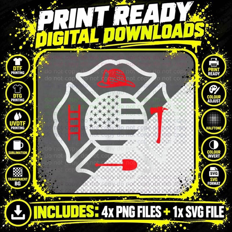 Fireman Firefighter Tshirts Shirts Volunteer Style Grunt Png SVG Digital Bundle