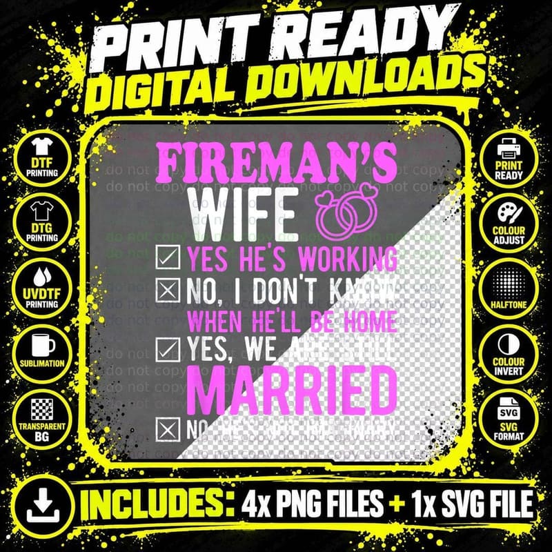 Fireman Wife Husband Couples Anniversary Funny Png SVG Digital Bundle
