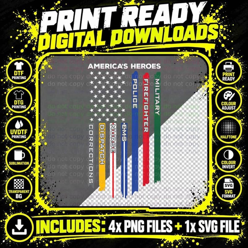 First Responders Heroes - Police Military Firefighter Png SVG Digital Bundle